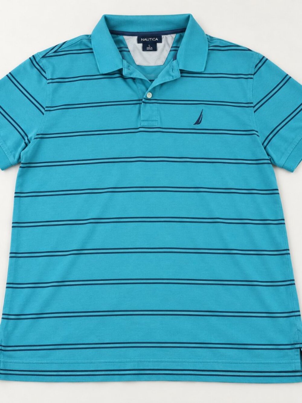 Nautica Saltwater Performance Polo Menβs M Turquoise Navy Stripe